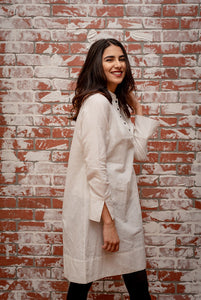 Macaroon Cream Tunic with Black Buttons