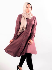 Gallerina Modest Mauve Tunic in Flare with Buttons in Rayon 