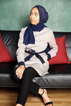 Gallerina Modest Pencil Tunic in Cotton with Pockets in Grey and Navy Blue 