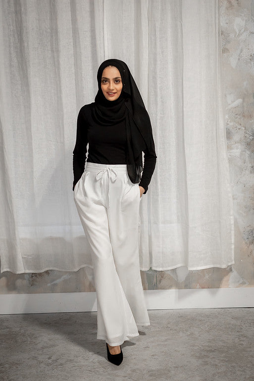 Off-White Button Detailed Wide Leg Ladies Pant – Modest Eve