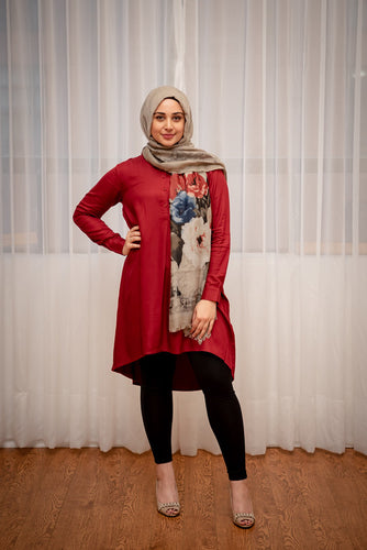 Maroon Hi-Lo Flare Tunic